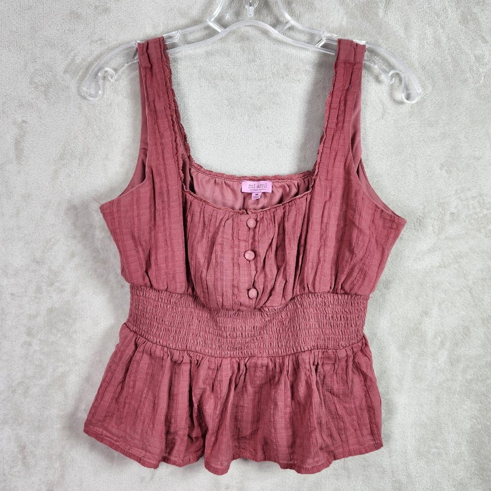 Mi Ami for Francesca's Tank Top Womens Medium Mauve Peplum‎ Smocked Boho Landen
